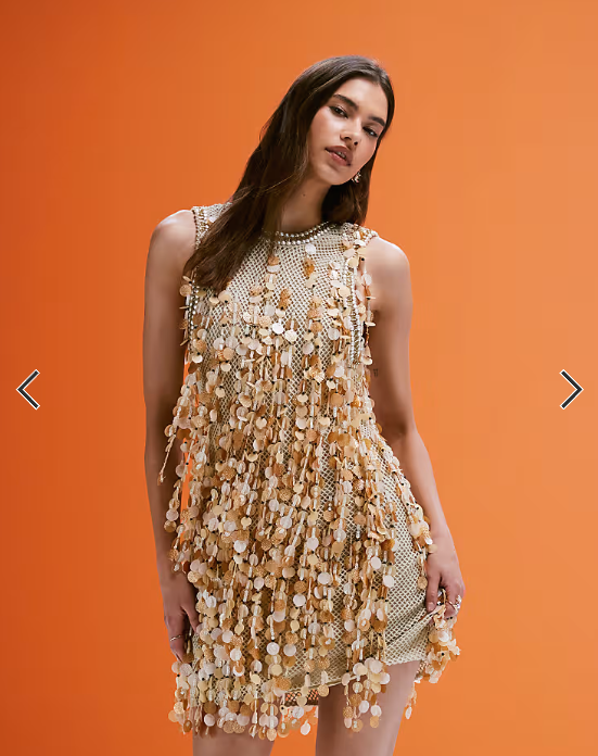 ASOS DESIGN crochet mini dress with shell effect fringe beading in natural