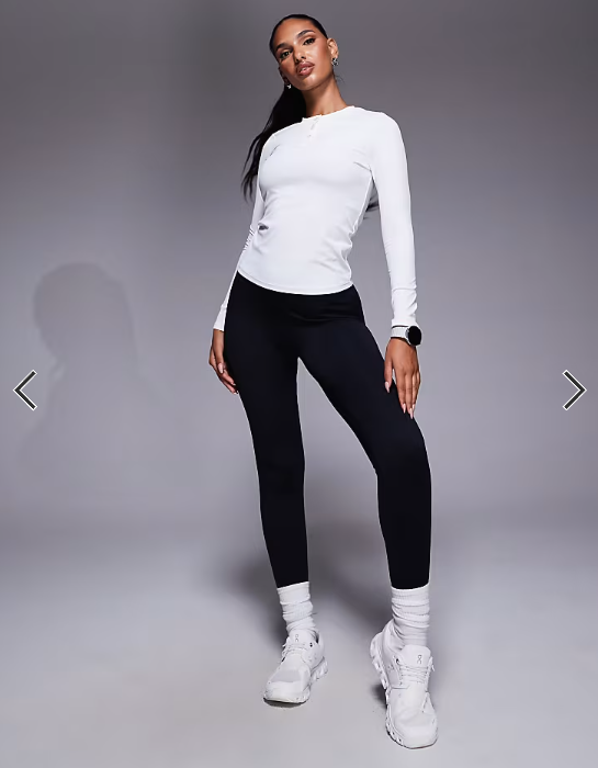 4505 active rib quick dry long sleeve henley layering top in white