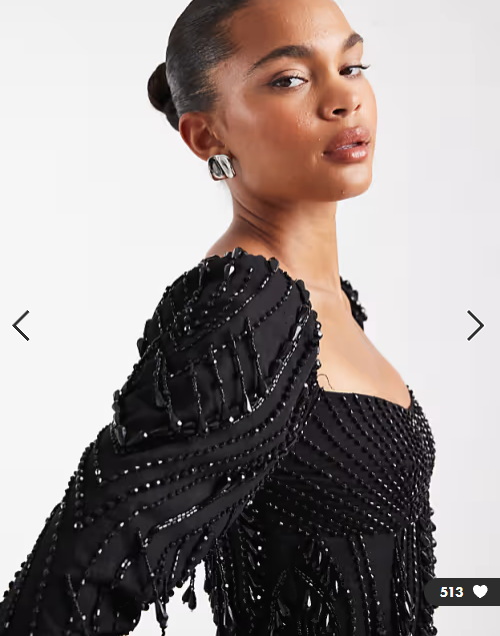 ASOS DESIGN embellished panelled mini dress with beaded fringe in black