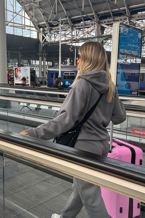 Charcoal Grey Logo Badge Detail Oversized Hoodie