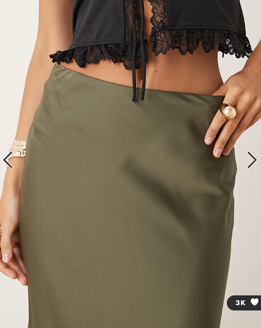 Vila satin maxi skirt in olive green