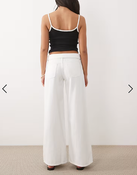 Mango Teen wide leg jeans with fold over detail in white