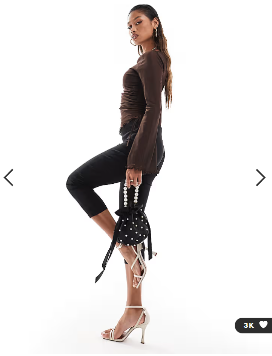 ASOS DESIGN mesh drawstring top with flute sleeve chocolate
