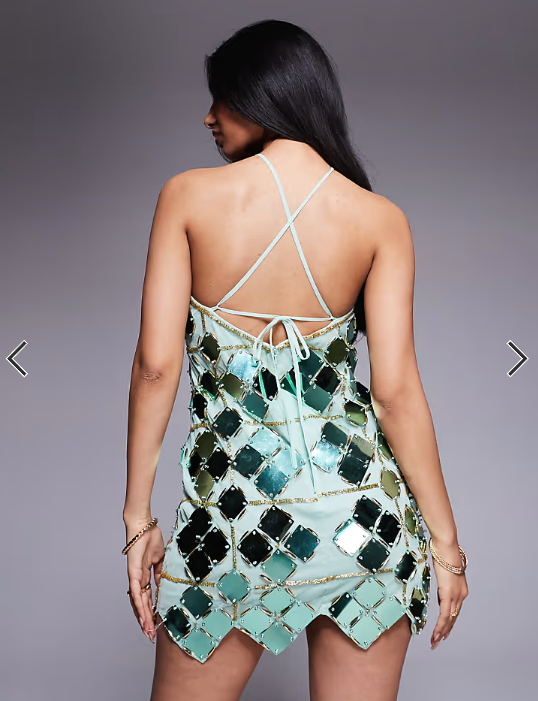 ASOS DESIGN grid embellished halter mini dress in green