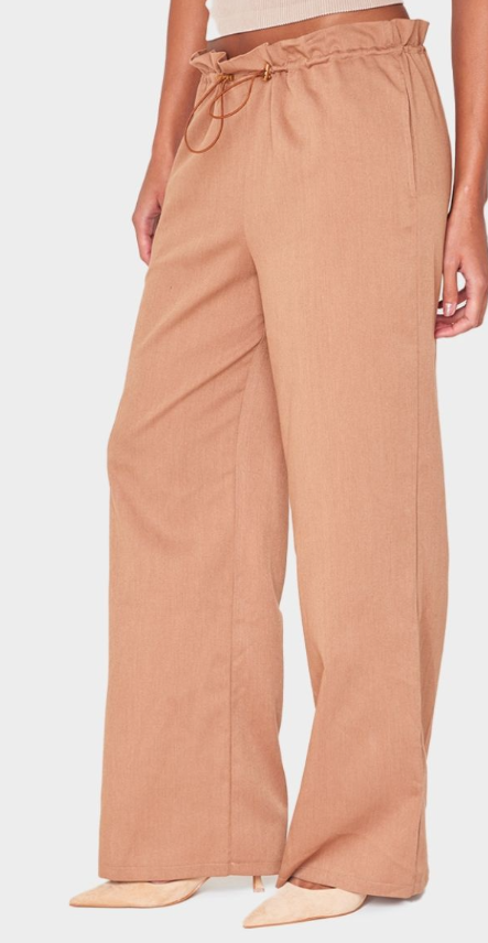 Plt - Brown Woven Drawstring Waistband Straight Leg Trousers