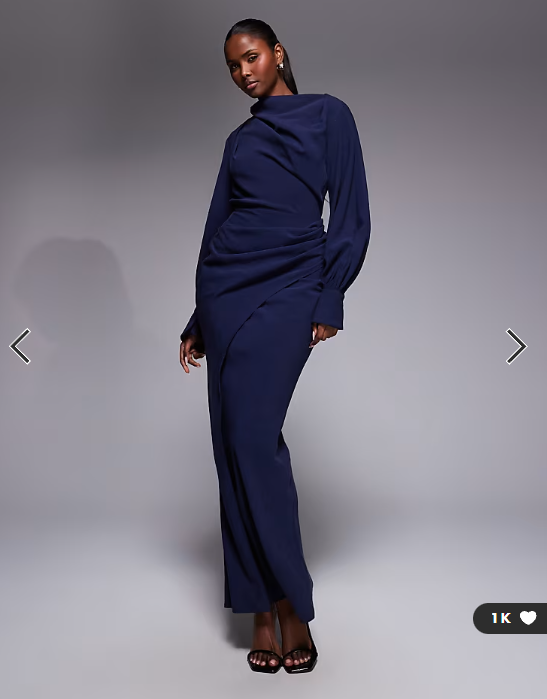 ASOS DESIGN high neck drape maxi dress with drape skirt in navy