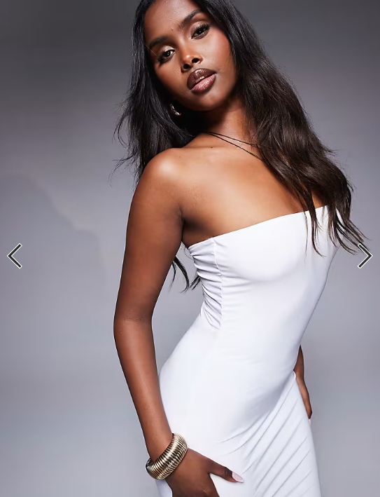 Fashionkilla exclusive slinky double sculpted bandeau maxi dress in white