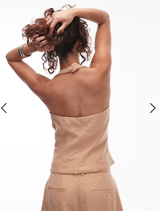 Mango cotton halter cinched side top co-ord in beige