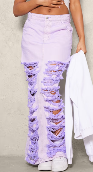 Plt - Washed Lilac Distressed Extreme Denim Midi Skirt