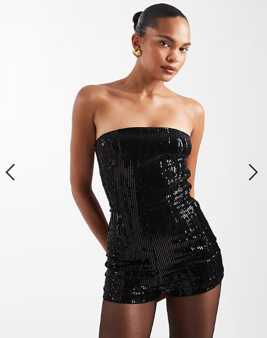 The Frolic exclusive sequin bandeau playsuit in black