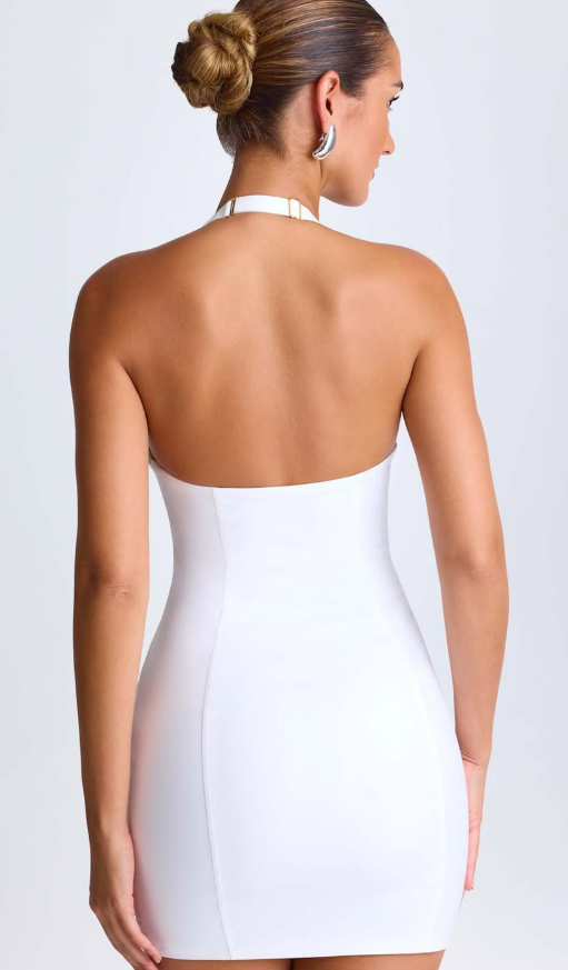 OH POLLY-Kaya Halterneck Mini Dress in White