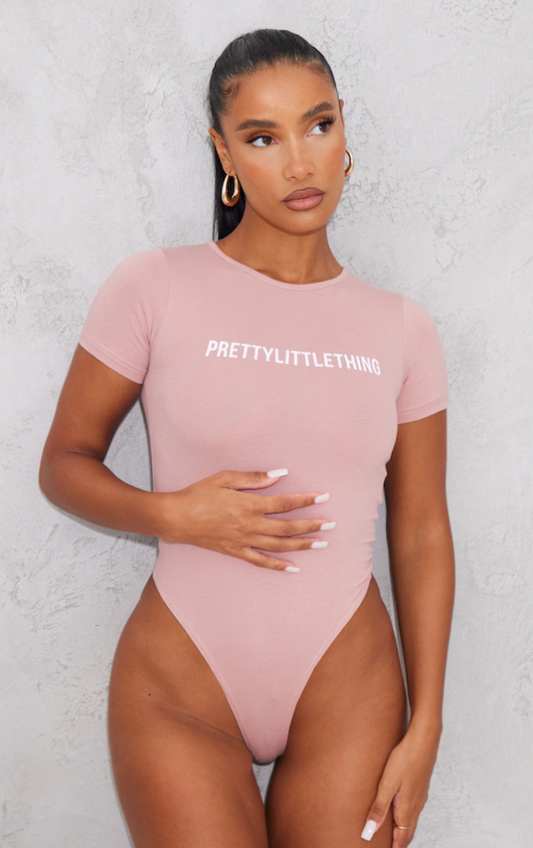 Logo Light Pink Short Sleeve Bodysuit