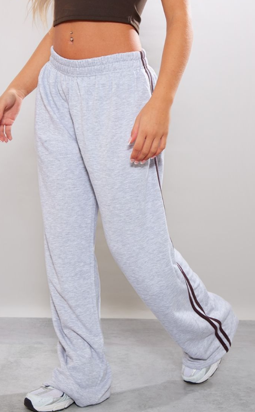 Ash Grey Loopback Side Stripe Elasticated Waist Straight Leg Joggers