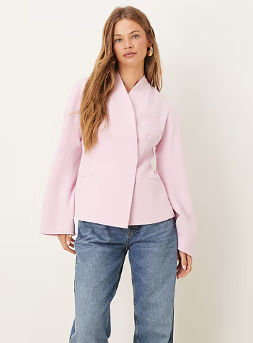 ASOS DESIGN Tailored collarless cocoon sleeve blazer in pink