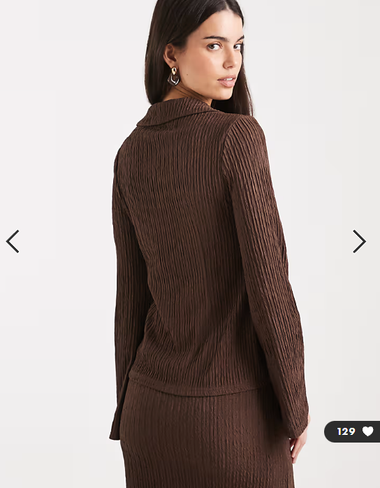 4th & Reckless textured rib collared long sleeve gold button through top co-ord in chocolate