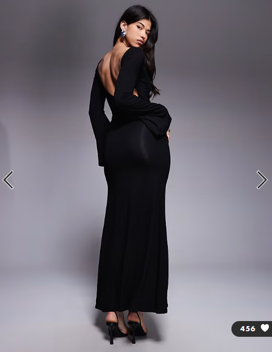 ASOS DESIGN long waterfall sleeve ruched maxi dress in black