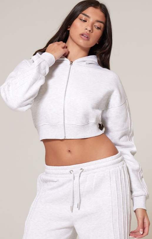 Grey Marl Seam Detail Zip Up Hoodie