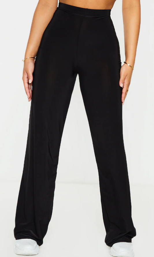 Petite Kyleigh Black Slinky Straight Leg Trousers