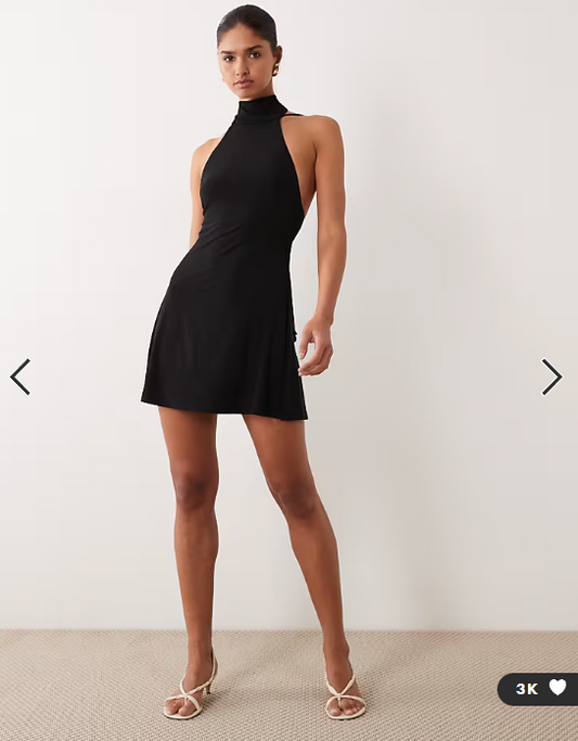 ASOS DESIGN backless flippy mini dress with scarf detail in black