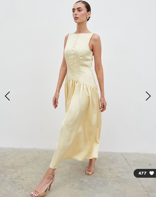 Pretty Lavish satin button down drop waist midaxi dress in lemon