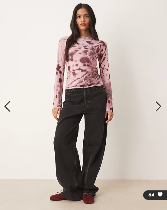 JJXX long sleeve mesh top in pink print