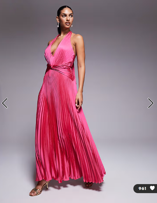 Forever New satin plunge halter neck maxi dress in fuchsia pink