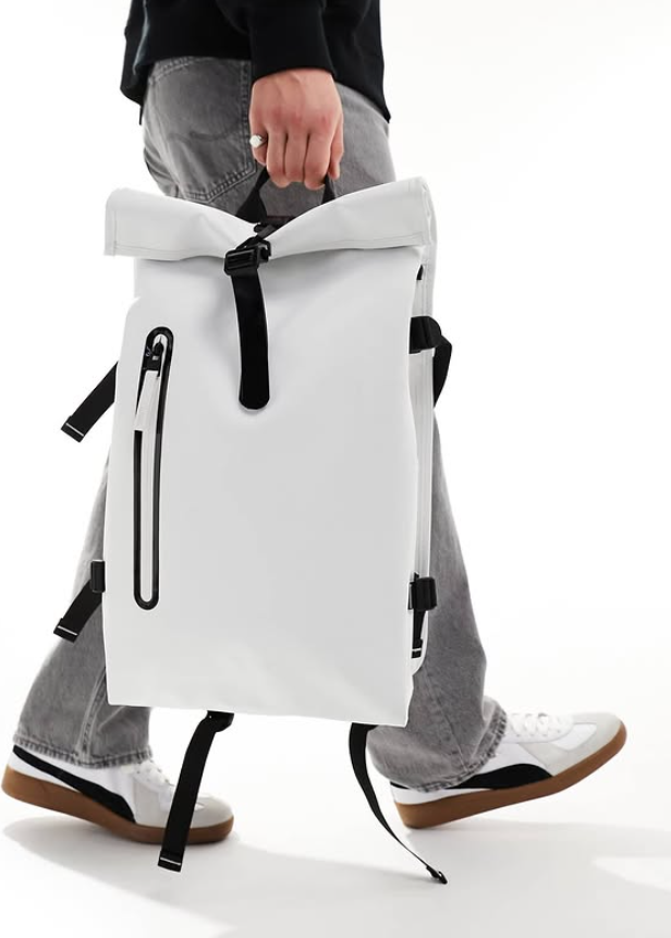 Rains - rolltop unisex waterproof contrast large rucksack in powder white