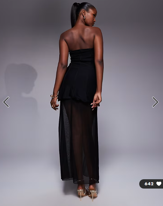 Kaiia exclusive structured bandeau contrast skirt sheer hem maxi dress in black