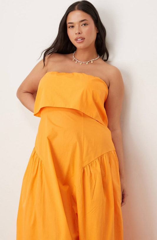 Asos - curve fold over bandeau midi dress in orange