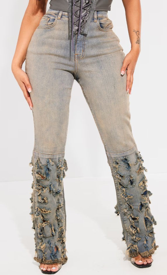 Shape Vintage Wash Denim Cut Out Distressed Flare Jeans