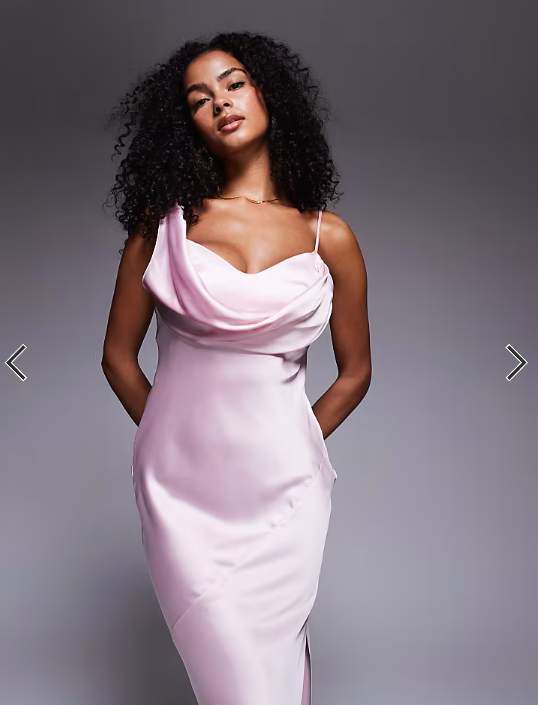 River Island one shoulder cowl neck maxi dress in pink
