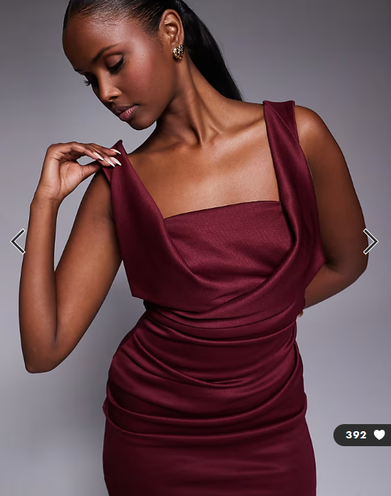 ASOS DESIGN square neck pleat bust midi pencil dress in burgundy