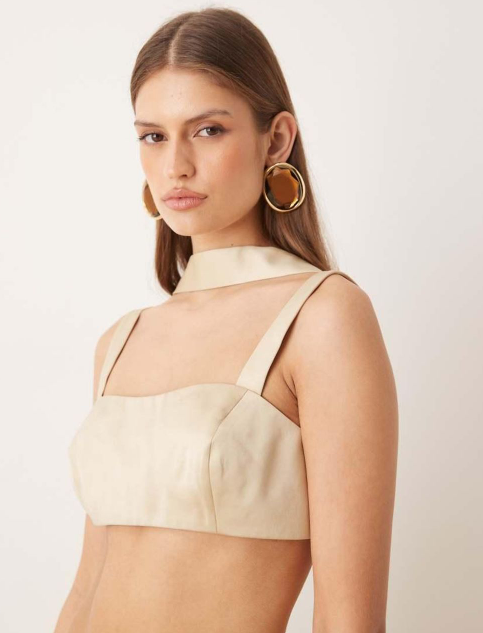 Asos design tailored satin crop top co-ord with gold