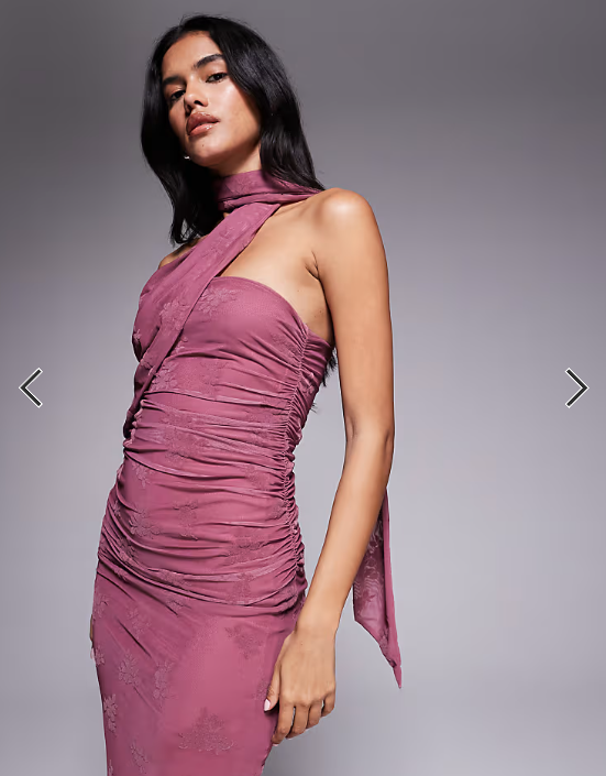 ASOS DESIGN scarf detail bandeau maxi dress in dusky prink
