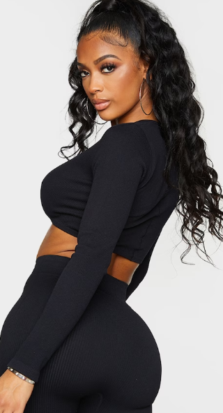 Shape Black Contour Ribbed Twist Detail Crop Top