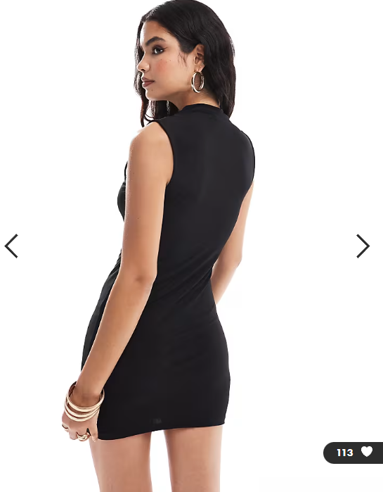 Pieces slinky ruched neck sleeveless mini dress in black