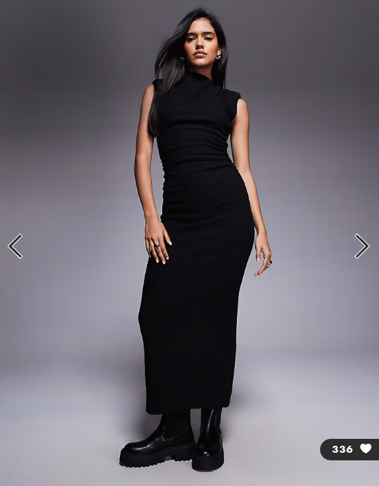 ASOS DESIGN boucle sleeveless shoulder pads ruched midi dress in black