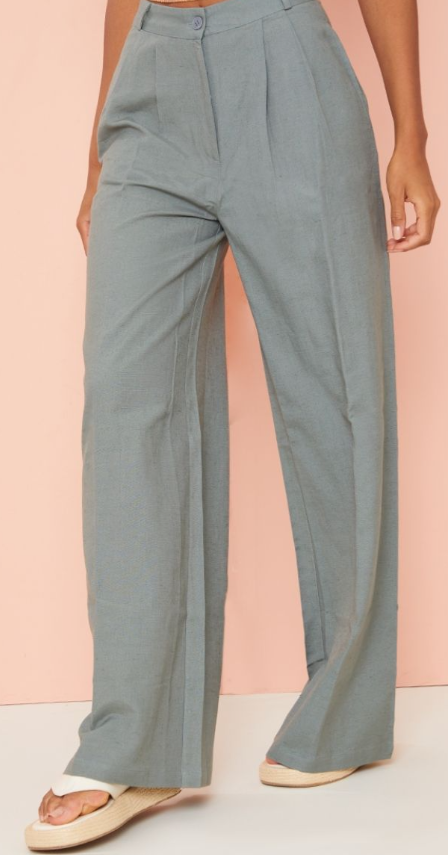 Plt - Grey Linen Look High Waist Wide Leg Trousers