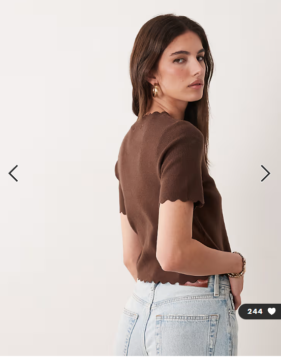 Brave Soul scallop edge short sleeve cardigan in chocolate brown