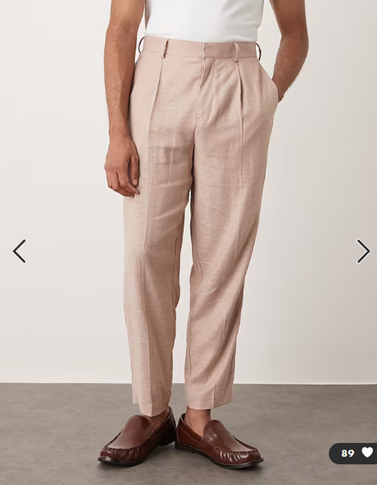 ASOS DESIGN smart relaxed tapered fit trousers in stone herringbone