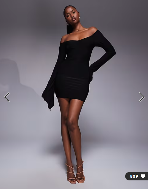Kaiia exclusive double layered slinky off shoulder fluted drape sleeve mini dress in black