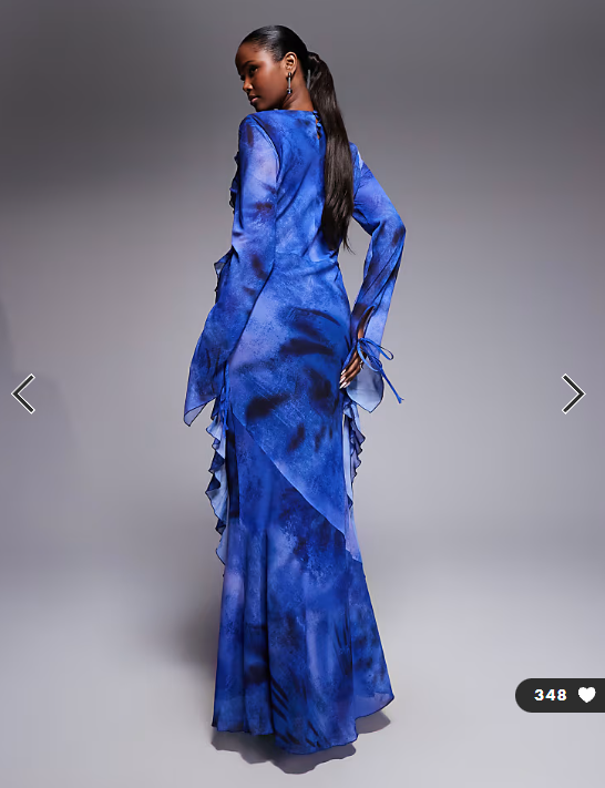 Daska chiffon high cowl neck frill detail maxi dress in cobalt abstract print