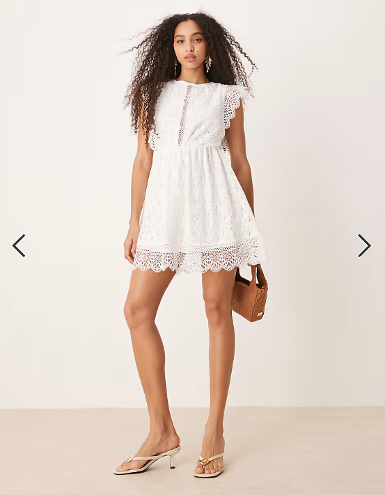 Gina Tricot lace mini summer dress in white