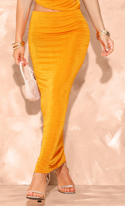 Orange Acetate Slinky Maxi Low Rise Skirt