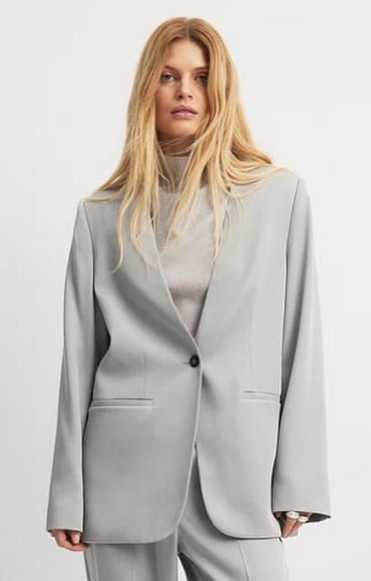 NAKD - Straight Oversized No Lapel Blazer - Grey / Sage