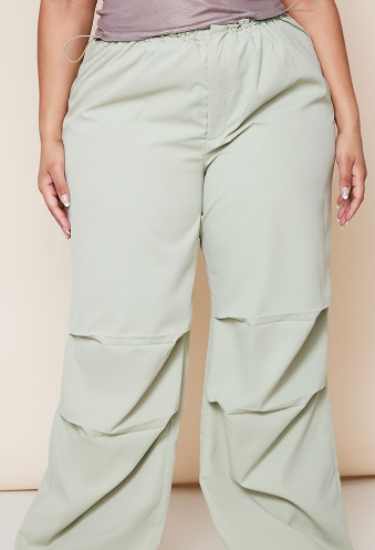 Plus Sage Green Woven Toggle Detail Wide Leg Trouser