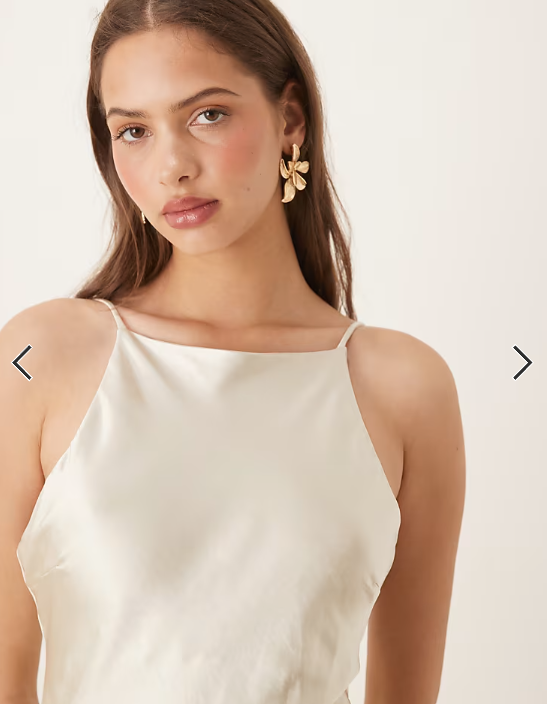 Gina Tricot high neck midi satin dress in light gold