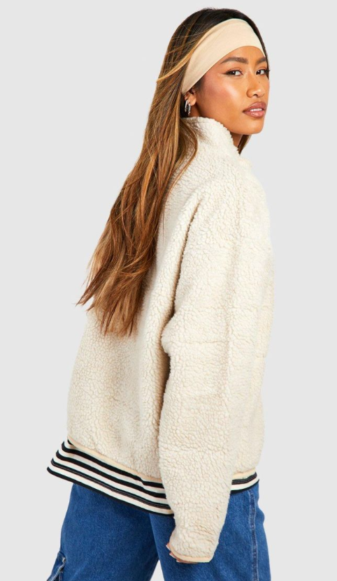 Boohoo - Oversized Teddy Zip Detail Jacket - cream