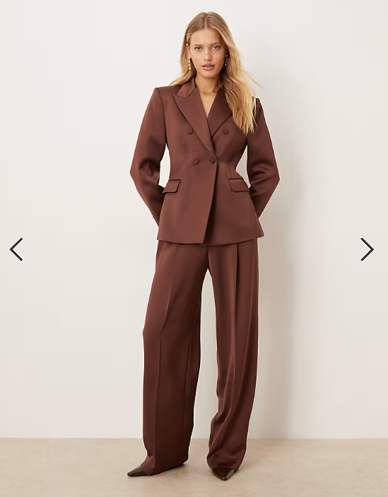 Mango Gilda satin tailored blazer co-ord in brown