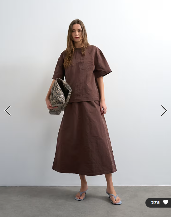 Topshop structured woven tee in chocolate